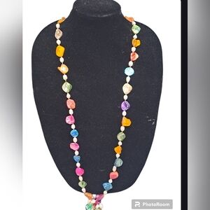 Vintage bohemian Dyed pearl and Shell necklace